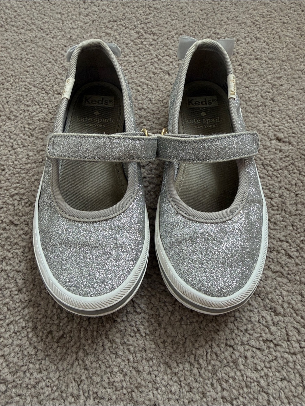 Keds x kate spade Girls' Silver Glitter Mary Jane Shoes